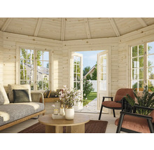 Maison de jardin en bois avec meubles, fenêtres et double porte