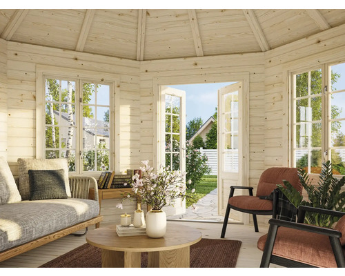 Maison de jardin en bois avec meubles, fenêtres et double porte