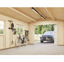 Garage avec outils, vélo et voiture