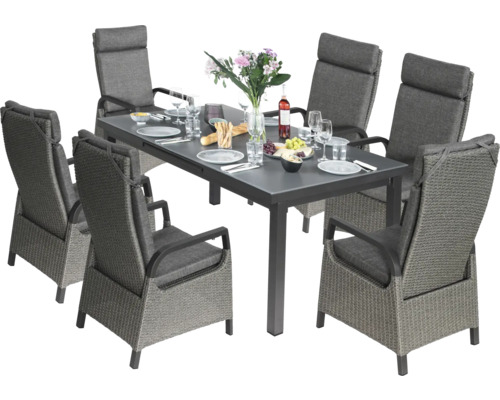 Ensemble de meubles de jardin avec table à manger et six chaises en polyrotin