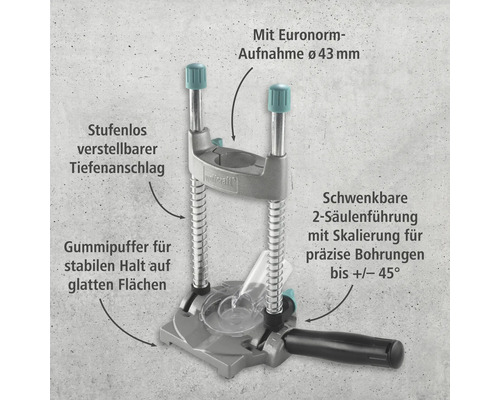Wolfcraft Bohrständer mit Tiefenanschlag und 43 Millimeter Euronorm Aufnahme