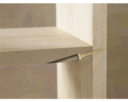 Vue détaillée d'une étagère fixée à la paroi latérale avec une vis