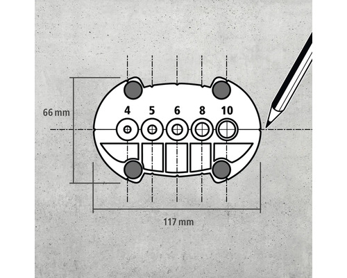 Technische Zeichnung eines Geräts mit Maßangaben 66 mm und 117 mm