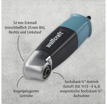 Adaptateur d'angle Wolfcraft avec entraînement hexagonal et engrenage à roulement à billes