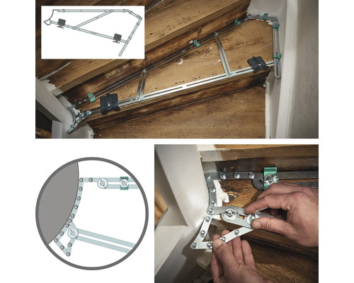 Kit de montage de rampe d'escalier avec montage sur un escalier en bois