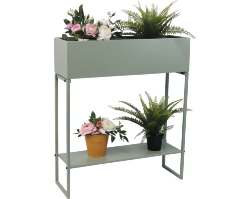 Étagère à plantes décorative à deux niveaux avec plantes artificielles