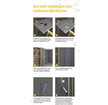 Anleitung zur Anbringung von swissporBOARD auf unebenen Oberflächen mit Bohrer, Flexkleber, Kleb- und Dichtstoff, Dämmstoffdübel, Armierband und Dichtband.