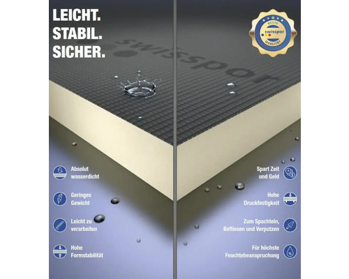 Swisspor Bausystemplatte mit Produkteigenschaften und Swisspor Qualitätssiegel