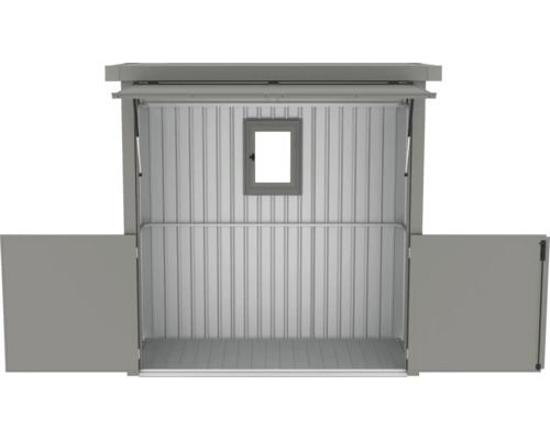 Abri de jardin métallique ouvert avec fenêtre