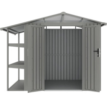 Abri de jardin spacieux en métal avec portes ouvertes