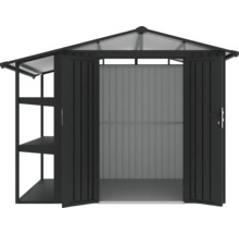 Armoire de jardin en métal avec étagères et double porte pour l'extérieur.