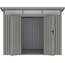 Abri de rangement en métal ouvert
