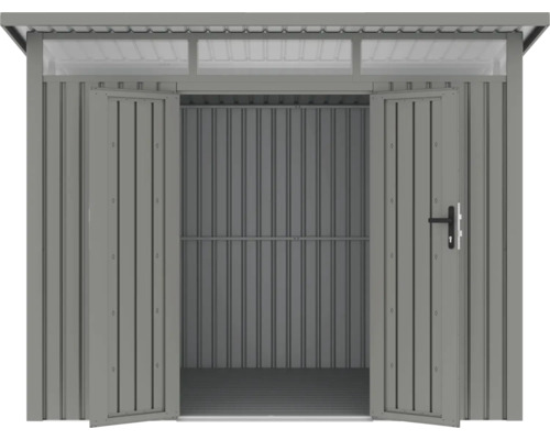 Abri de rangement en métal ouvert