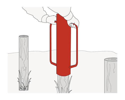 Illustration d'un enfonce-pieux utilisé pour enfoncer un poteau en bois.