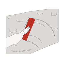 Illustration einer Hand, die eine Wand mit einer Spachtel bearbeitet