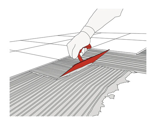 Illustration d'une personne appliquant de la colle à carrelage sur une surface avec une spatule crantée.