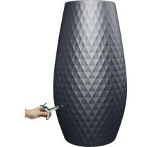 Récupérateur d'eau de pluie moderne anthracite avec motif de diamants et installation d'un robinet chromé.