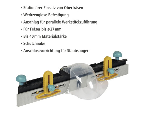 Anschlag für Oberfräse mit Schutzhaube und Staubabsaugung