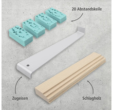 Ensemble d'outils composé de cales d'espacement, tire-lame et bois de frappe