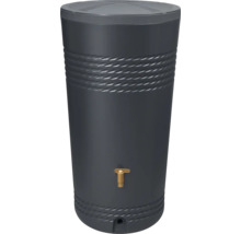 Récupérateur d'eau de pluie anthracite en plastique avec couvercle et robinet en laiton.
