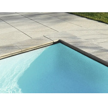 Detailansicht eines Pools mit Steinumrandung und klarem Wasser