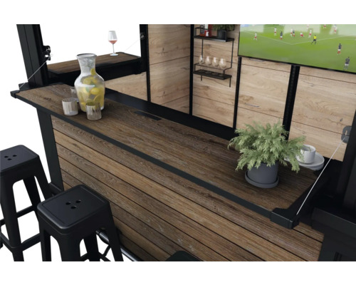 Bar avec tabourets, boissons et télévision pour une atmosphère conviviale