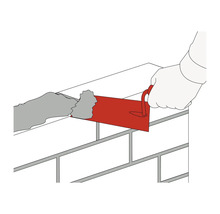 Illustration einer Hand, die mit einer Kelle Mörtel auf eine Ziegelmauer aufträgt.