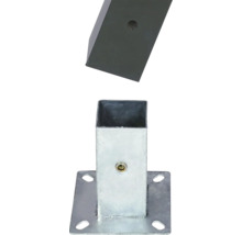 Support de poteau carré en métal galvanisé avec poteau métallique anthracite assorti pour le montage de clôtures.