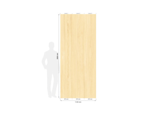 Ensemble de panneaux muraux aspect bois de 2600 par 1125 millimètres, composé de trois lames de 375 millimètres de large.
