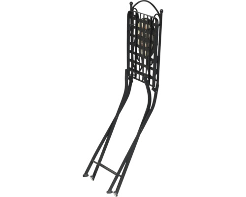 Chaise de jardin pliante en métal noir avec assise en mosaïque, pliée.