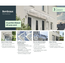 Weißes Türvordach Bordeaux über einem Eingang mit modernen Polycarbonat-Paneelen für ganzjährigen Wetterschutz.