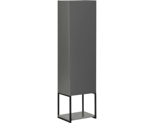 Armoire haute moderne en anthracite avec structure en métal noir et étagère inférieure.