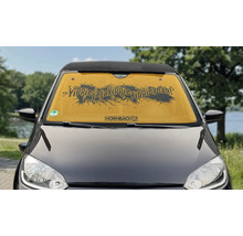 Pare-soleil Hornbach pour le pare-brise avec Hornbach Logo et slogan Yippiejajayippieyippieyeah sur une voiture.