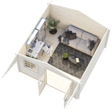 Gartenhaus Palmako Sally 12,3 m² inkl. Fussboden und Vordach 426 x 530 cm tauchgrundiert grau