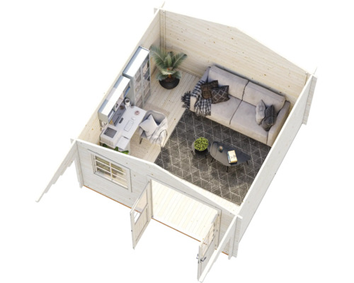 Gartenhaus Palmako Sally 12,3 m² inkl. Fussboden und Vordach 426 x 530 cm tauchgrundiert grau