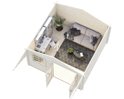 Gartenhaus Palmako Sally 12,3 m² inkl. Fussboden und Vordach 426 x 530 cm tauchgrundiert braun
