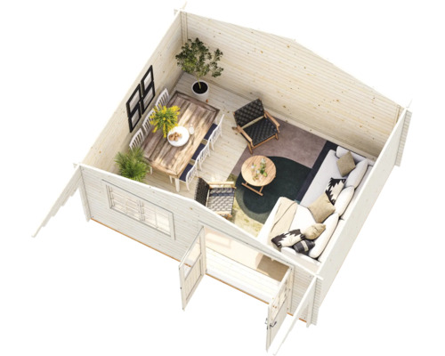 Gartenhaus Palmako Sally 19,1 m² inkl. Fussboden und Vordach 577 x 560 cm tauchgrundiert grau