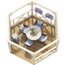 Pavillon Palmako Betty 9,9 m² hexagonal avec garde-corps sans plancher 384 x 339 cm marron