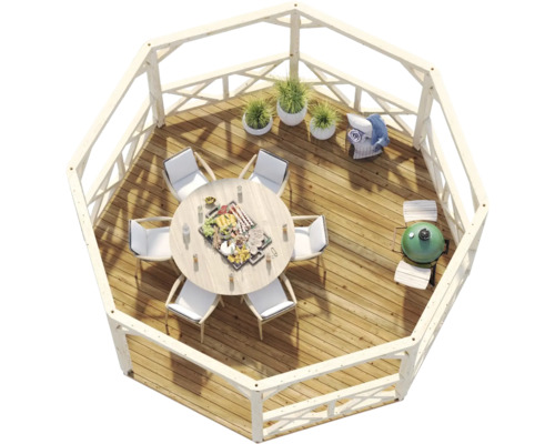 Pavillon Palmako Betty 18,0 m² achteckig mit Geländer ohne Fussboden 465 x 465 cm tauchgrundiert braun