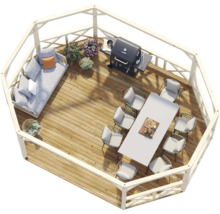 Pavillon Palmako Betty 25,0 m² mit Geländer ohne Fussboden 617 x 467 cm tauchgrundiert braun