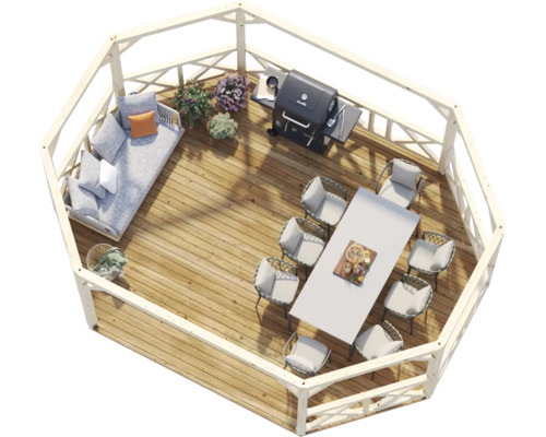 Pavillon Palmako Betty 25,0 m² mit Geländer ohne Fussboden 617 x 467 cm tauchgrundiert braun