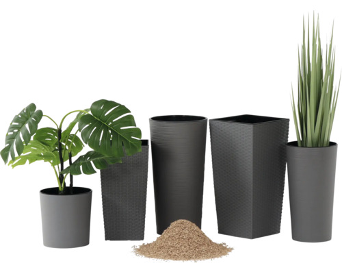 Pflanztopf Siena Garden Eco Lens Kunststoff Holz 2er-Set Ø 30 cm H 30.5 cm grau inkl. Pflanzeinsatz