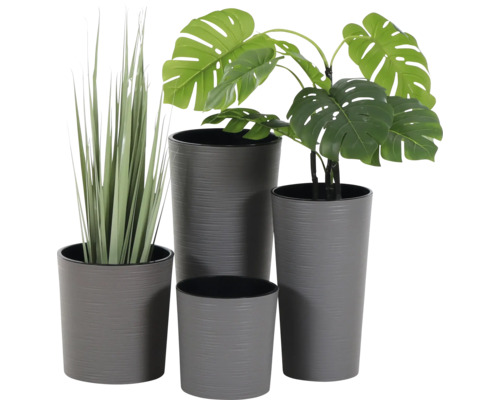 Vase à plantes Siena Garden Locon en plastique et bois lot de 2 Ø 30 cm H 46,5 cm gris avec insert pour plante