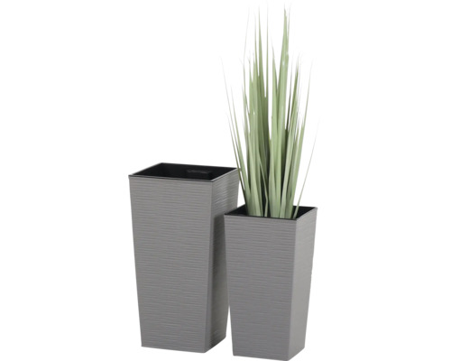 Pot de fleurs Siena Garden Nizza en plastique et bois lot de 2 30 x 30 x 46,5 cm gris avec insert pour plante