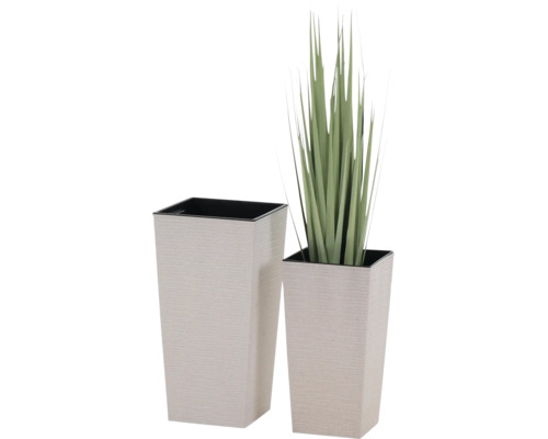 Pflanzvase Siena Garden Eco Nizza Kunststoff Holz 2er-Set 30 x 30 x 46,5 cm weiss inkl. Pflanzeinsatz