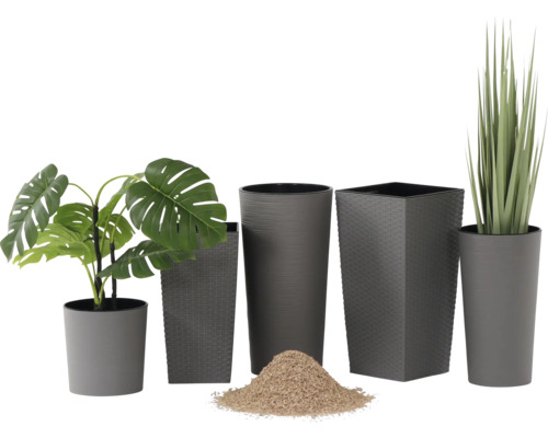 Pflanztopf Siena Garden Eco Lens Kunststoff Holz 2er-Set Ø 30 cm H 30.5 cm hellgrau inkl. Pflanzeinsatz