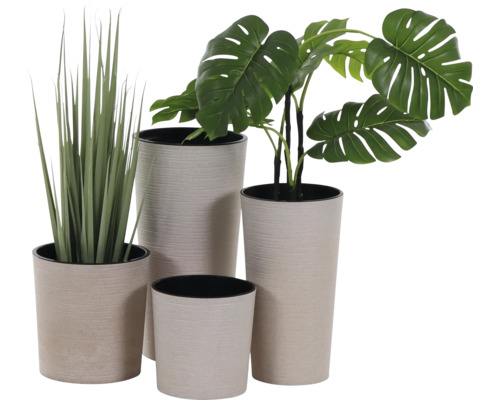 Pflanzvase Siena Garden Eco Locon Kunststoff Holz 2er-Set Ø 30 cm H 57 cm weiss inkl. Pflanzeinsatz