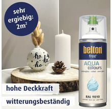 Belton Free Aqua Colours Sprühlack in reinweiß seidenglanz RAL 9010 mit hoher Deckkraft und Witterungsbeständigkeit für zwei Quadratmeter.
