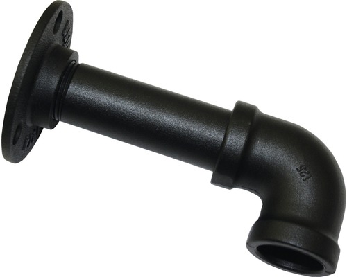 Raccord coudé en fonte malléable noire avec bride pour montage mural