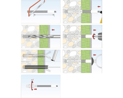 Instructions pour la fixation d''une cheville dans un mur